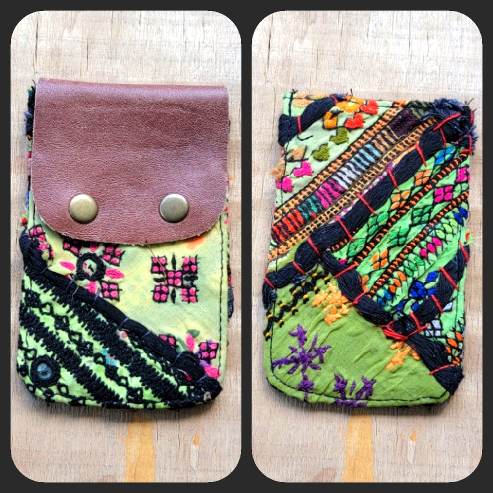 🫡🧀 Free People Boho Embroidered Repurposed vtg banjara hippie Wallet card case